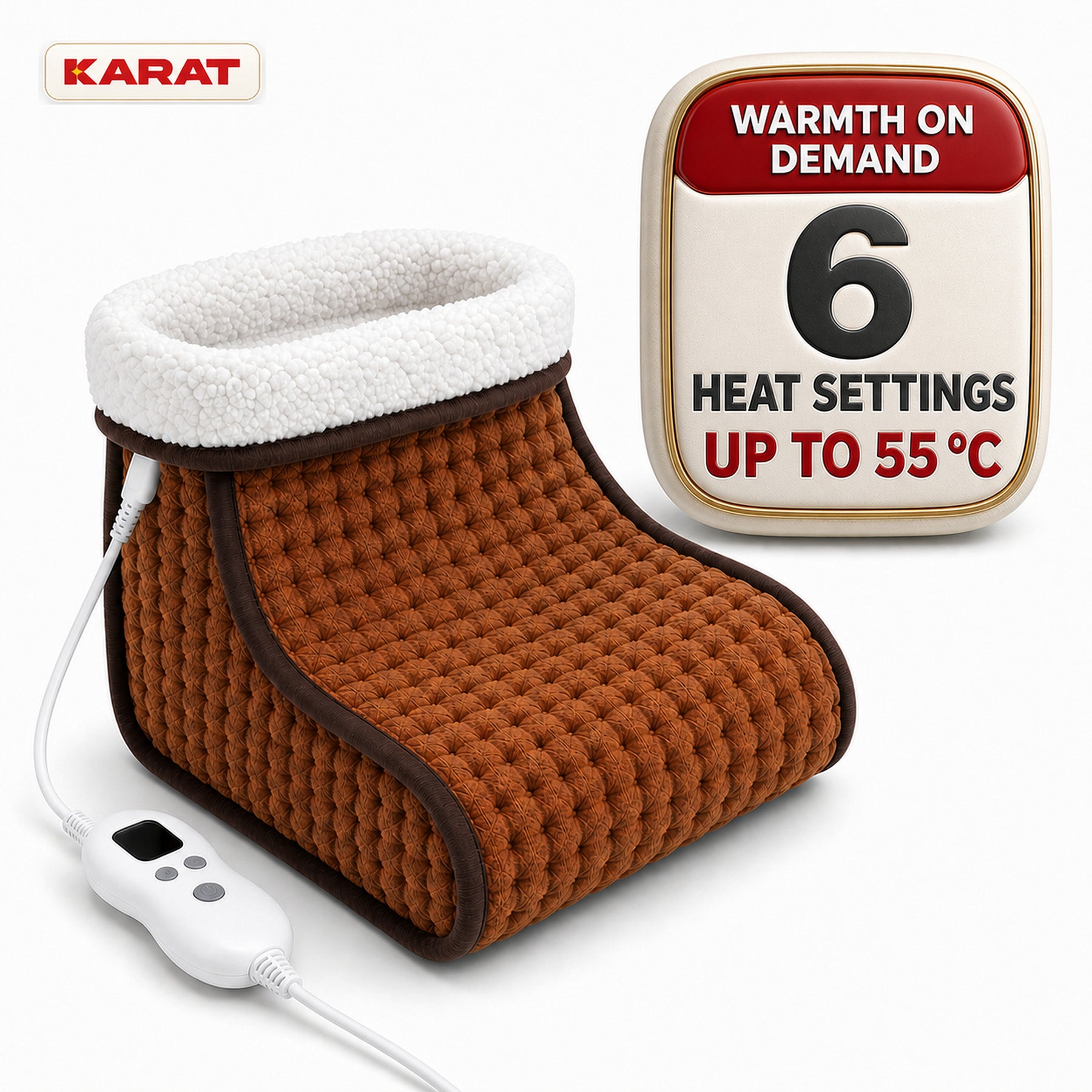 Electric Foot Warmer | Fjord | 6 Heat Settings up to 55 °C, Timer & Sherpa Lining | 4 Colours