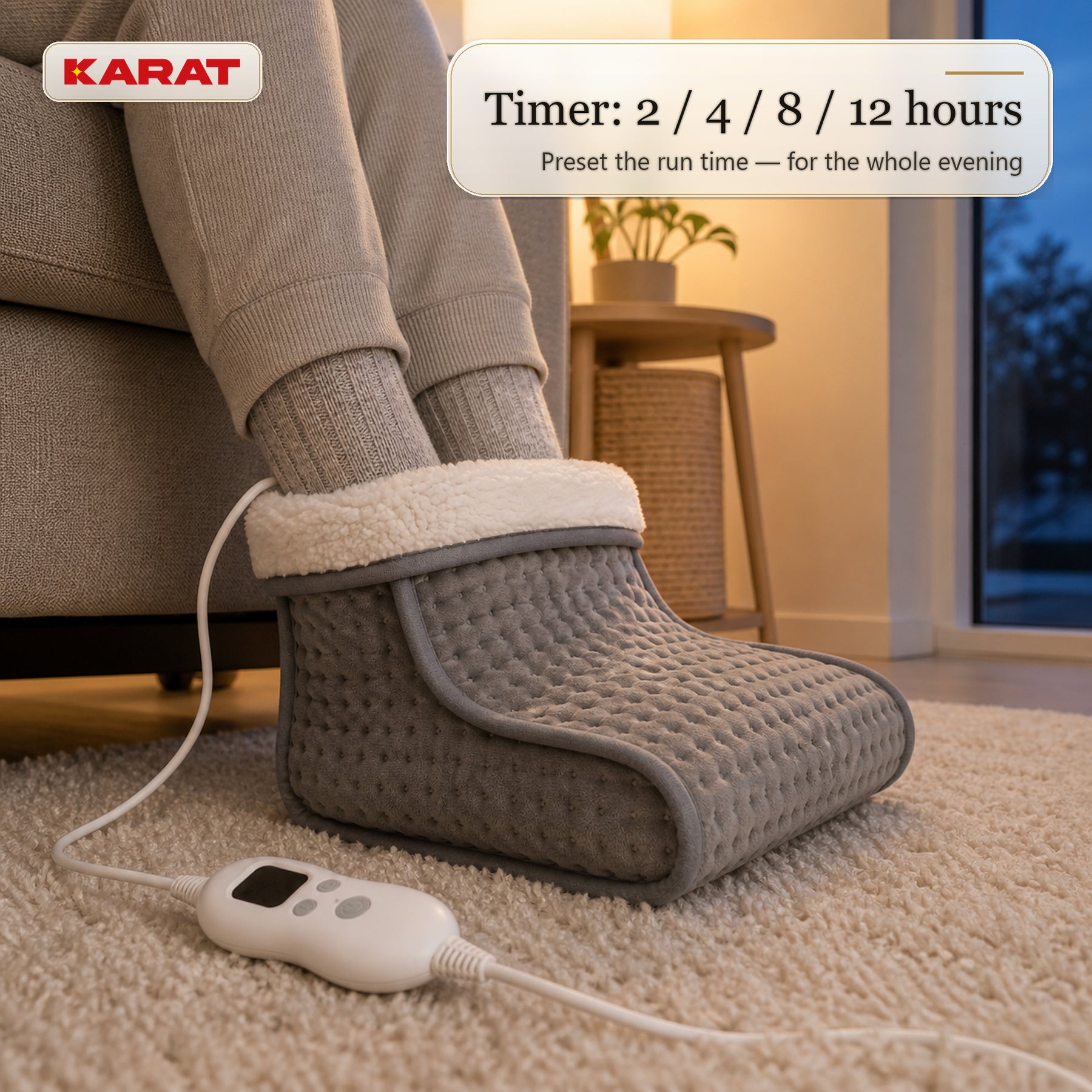 Electric Foot Warmer | Fjord | 6 Heat Settings up to 55 °C, Timer & Sherpa Lining | 4 Colours