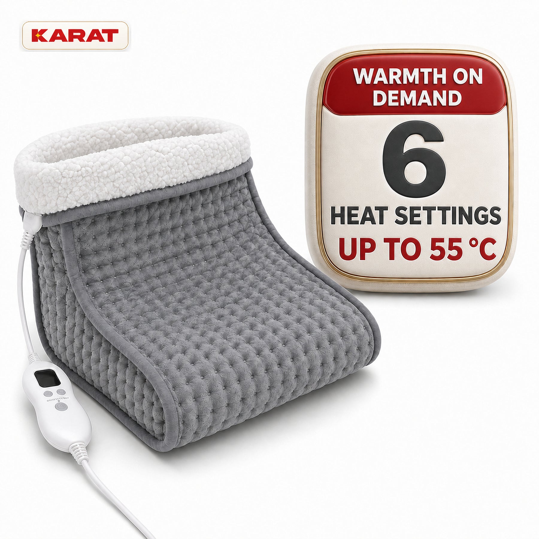 Electric Foot Warmer | Fjord | 6 Heat Settings up to 55 °C, Timer & Sherpa Lining | 4 Colours