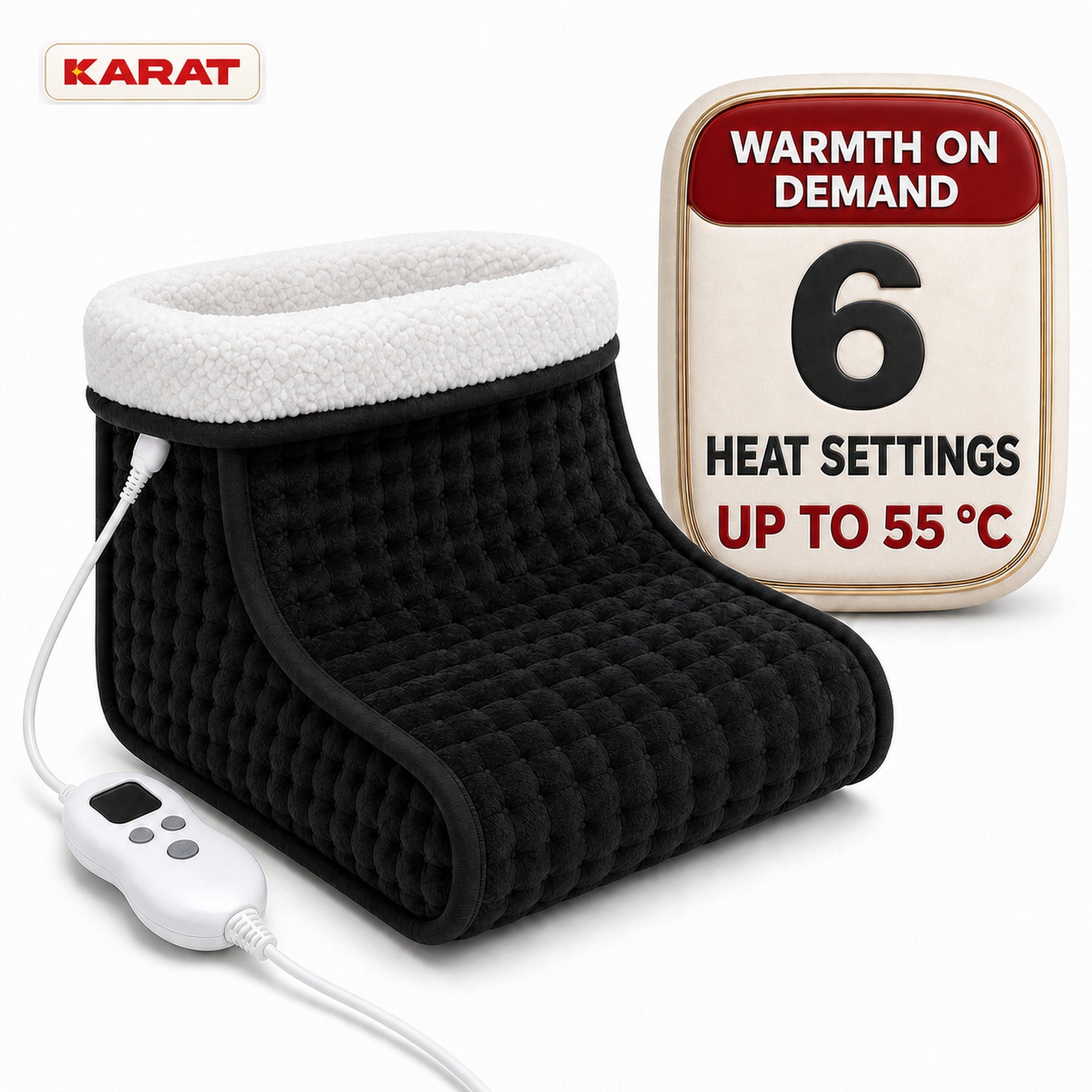 Electric Foot Warmer | Fjord | 6 Heat Settings up to 55 °C, Timer & Sherpa Lining | 4 Colours