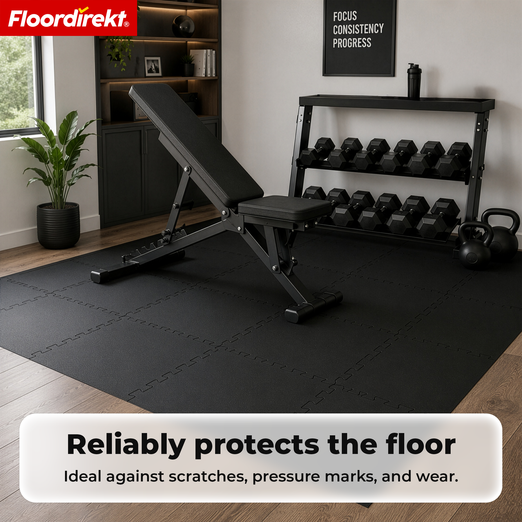 Rubber Interlocking Tile | Durable Floor Protection Mat for Fitness Equipment & Work Areas | 50 x 50 cm