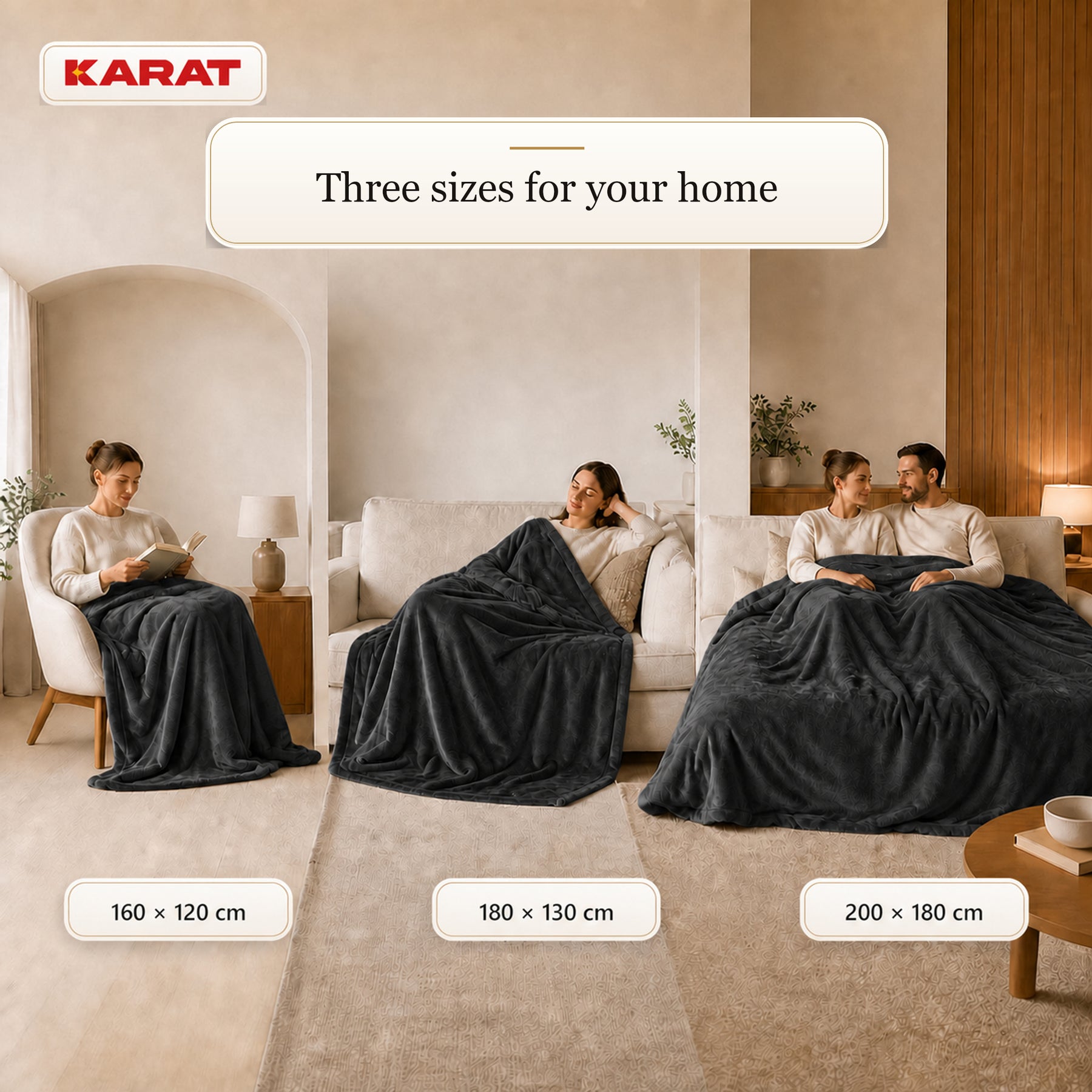 Electric Heated Blanket | Borea | 6 Heat Settings up to 55 °C, LCD Controller & Timer | 3 Sizes & 7 Colours