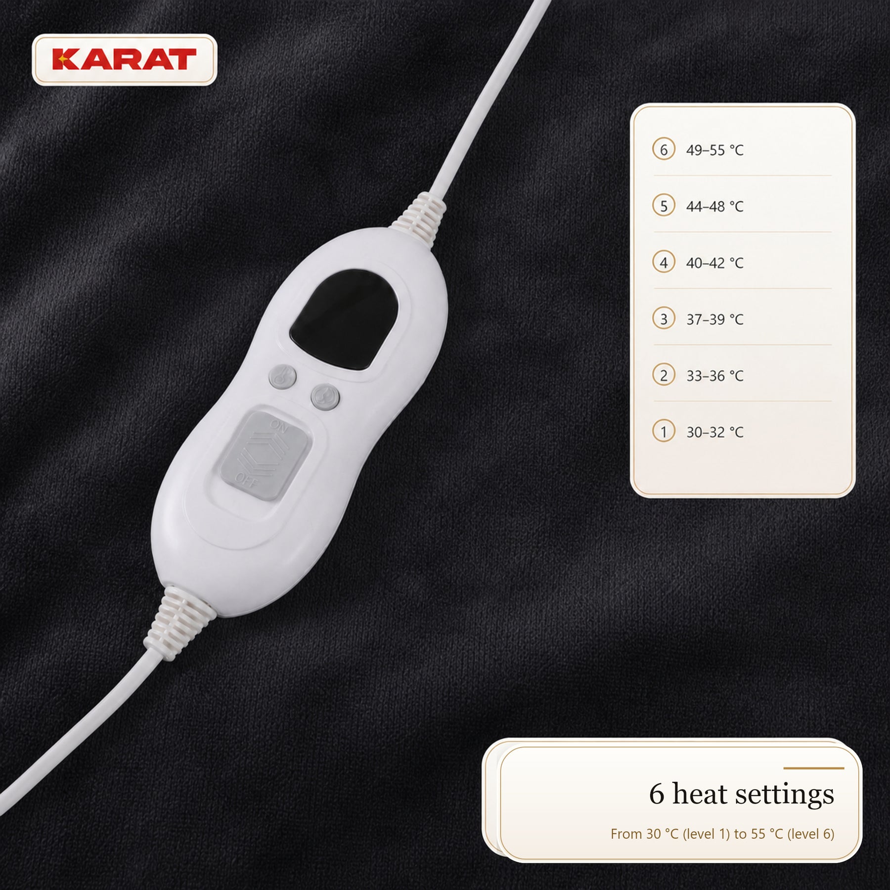 Electric Heated Blanket | Borea | 6 Heat Settings up to 55 °C, LCD Controller & Timer | 3 Sizes & 7 Colours