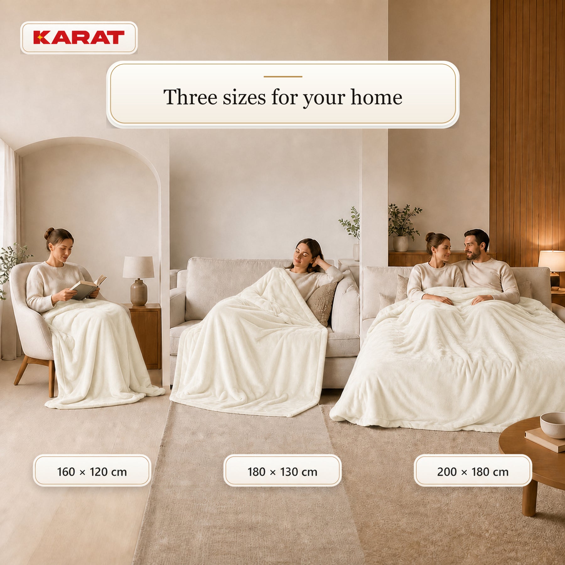 Electric Heated Blanket | Borea | 6 Heat Settings up to 55 °C, LCD Controller & Timer | 3 Sizes & 7 Colours