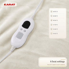 Electric Heated Blanket | Borea | 6 Heat Settings up to 55 °C, LCD Controller & Timer | 3 Sizes & 7 Colours