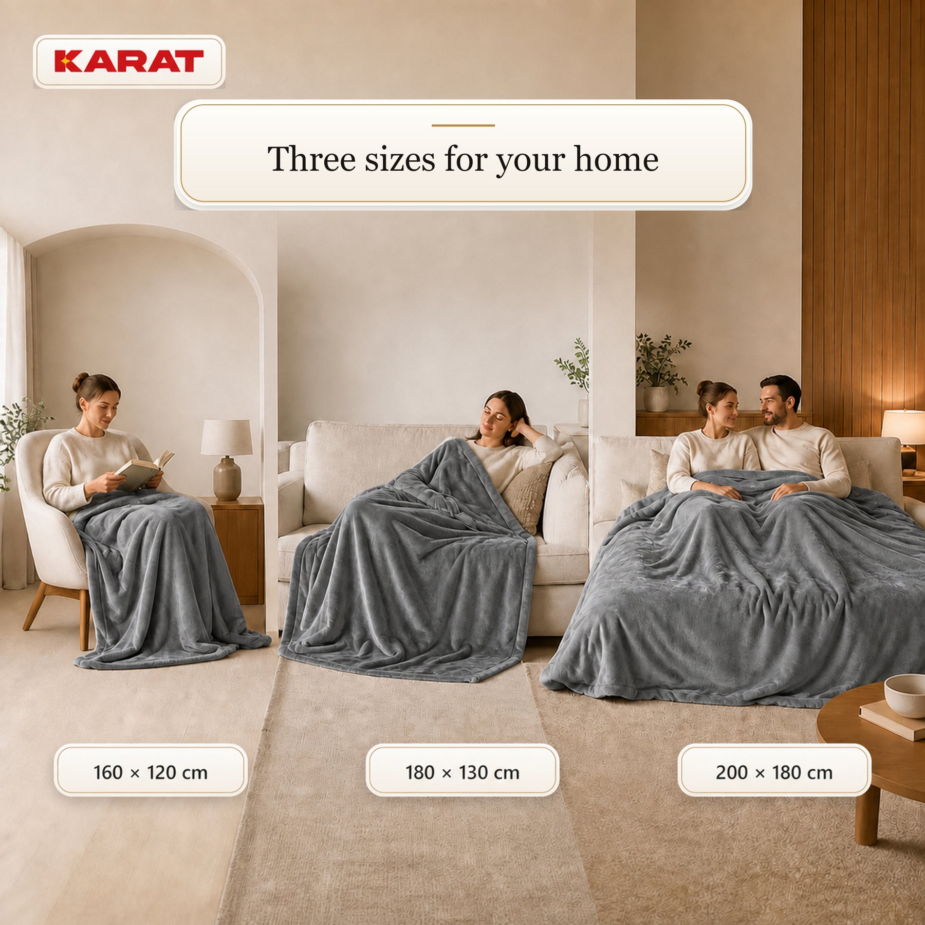 Electric Heated Blanket | Borea | 6 Heat Settings up to 55 °C, LCD Controller & Timer | 3 Sizes & 7 Colours