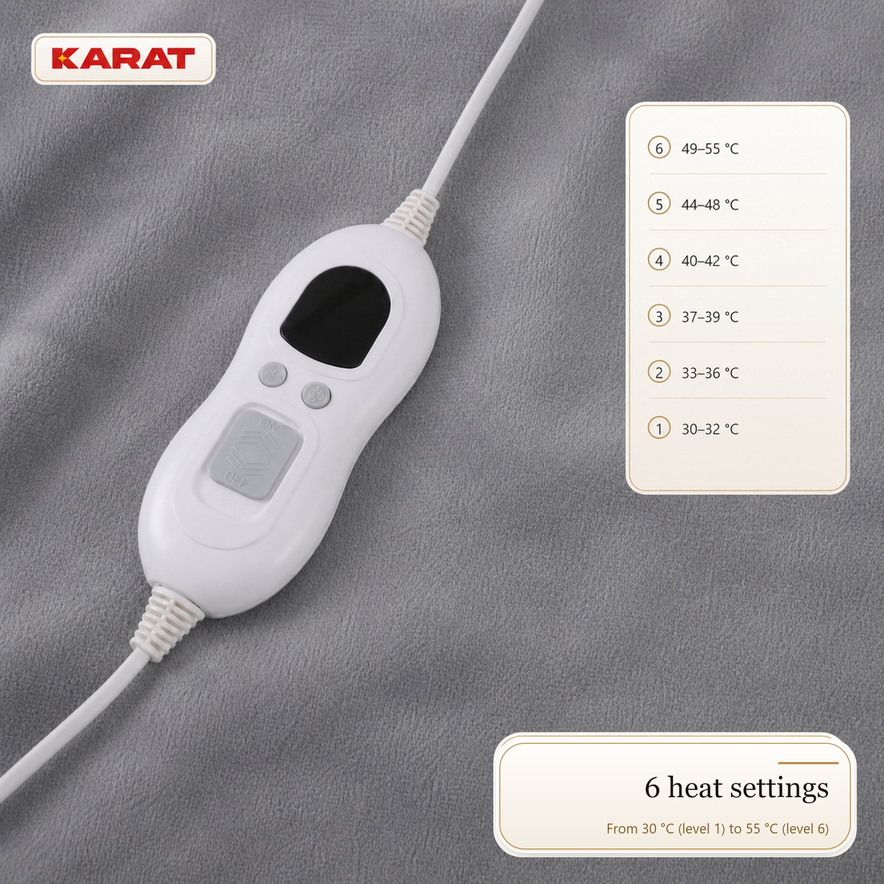 Electric Heated Blanket | Borea | 6 Heat Settings up to 55 °C, LCD Controller & Timer | 3 Sizes & 7 Colours