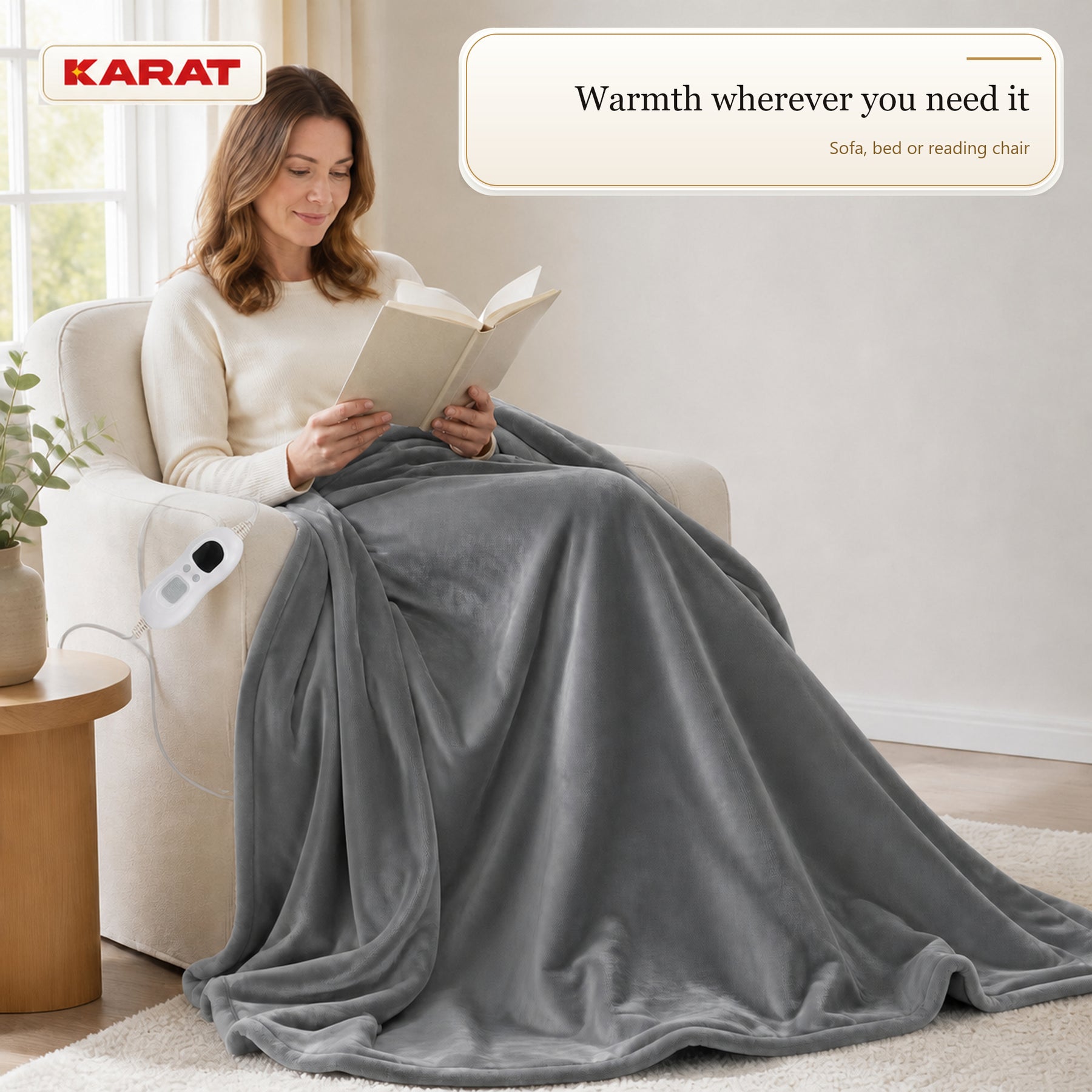 Electric Heated Blanket | Borea | 6 Heat Settings up to 55 °C, LCD Controller & Timer | 3 Sizes & 7 Colours