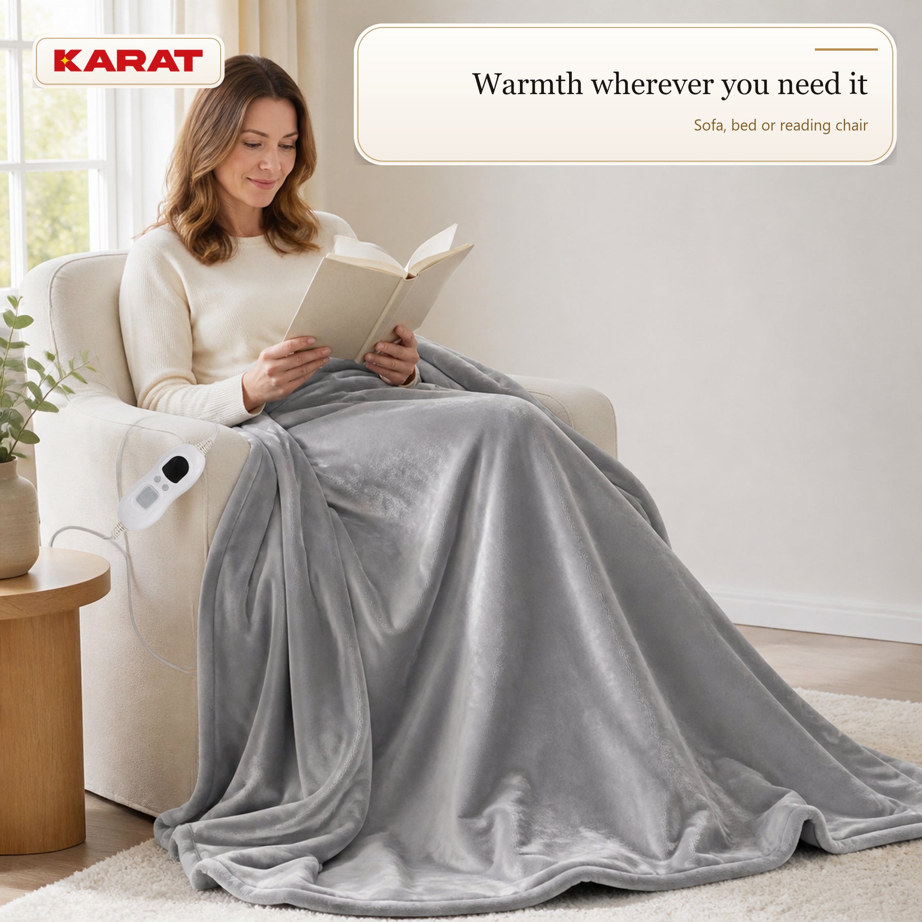 Electric Heated Blanket | Borea | 6 Heat Settings up to 55 °C, LCD Controller & Timer | 3 Sizes & 7 Colours