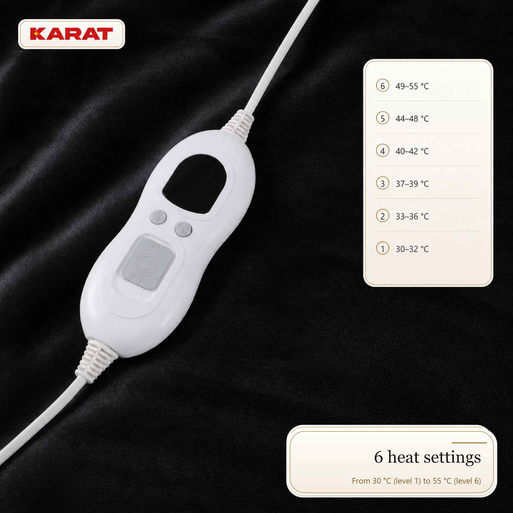 Electric Heated Blanket | Borea | 6 Heat Settings up to 55 °C, LCD Controller & Timer | 3 Sizes & 7 Colours