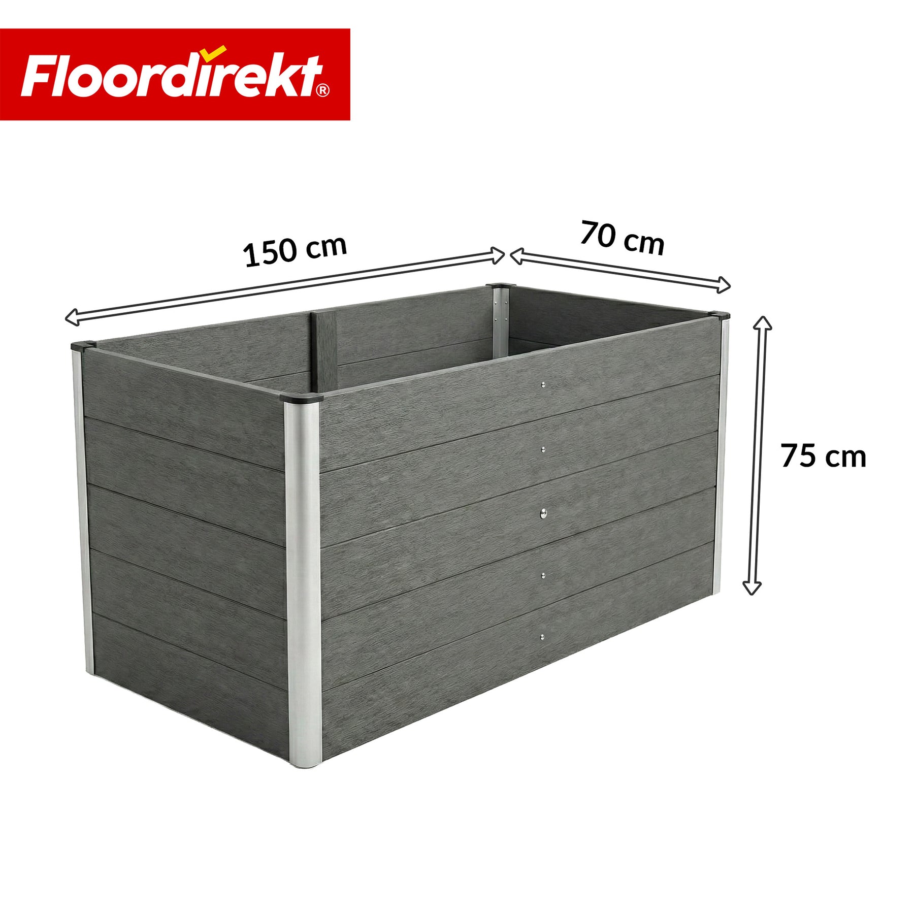 WPC Raised Garden Bed | Delos | 150 x 70 x 75 cm | Extra Stable with Support Bar | Anthracite | Aluminum Corner Profiles