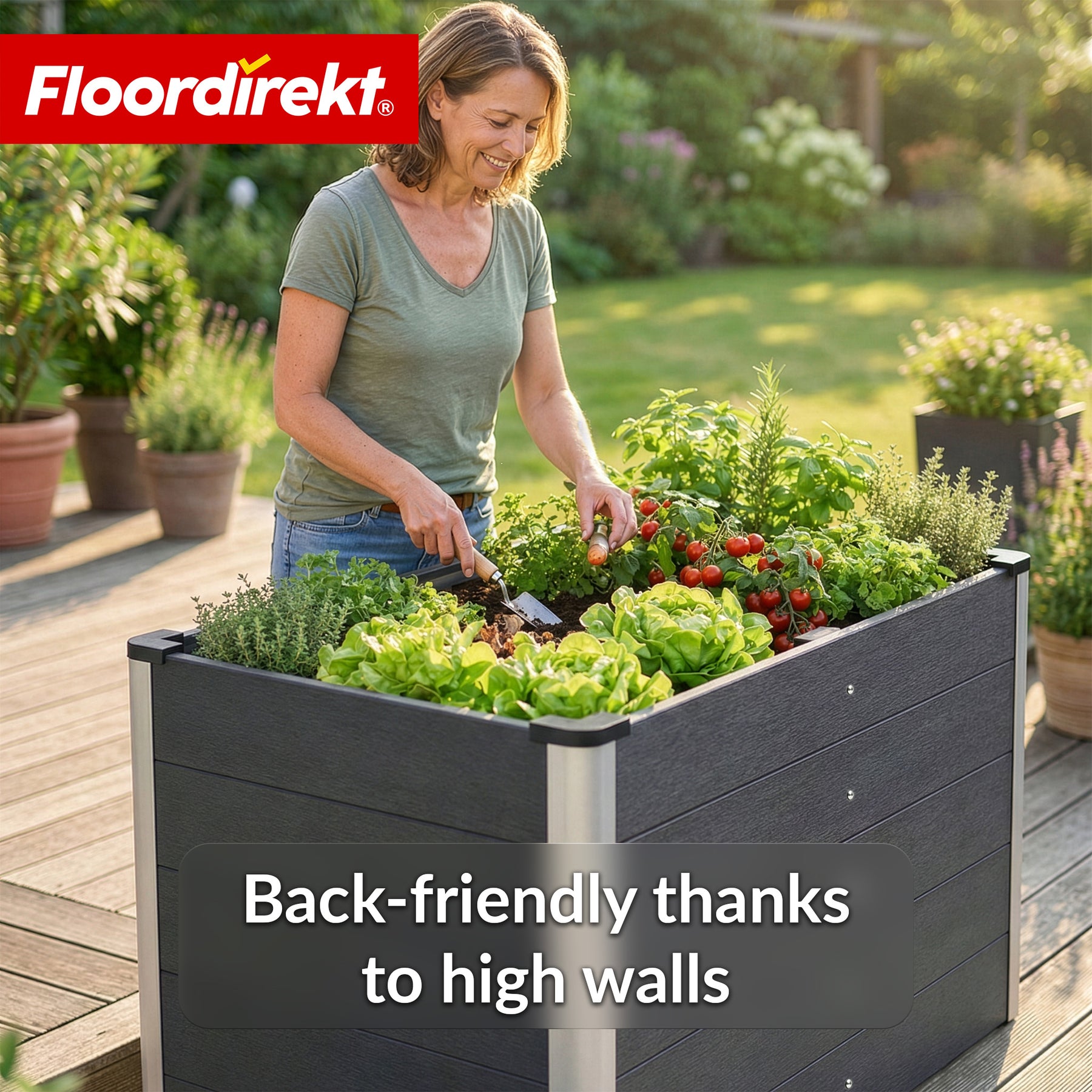 WPC Raised Garden Bed | Delos | 150 x 70 x 75 cm | Extra Stable with Support Bar | Anthracite | Aluminum Corner Profiles