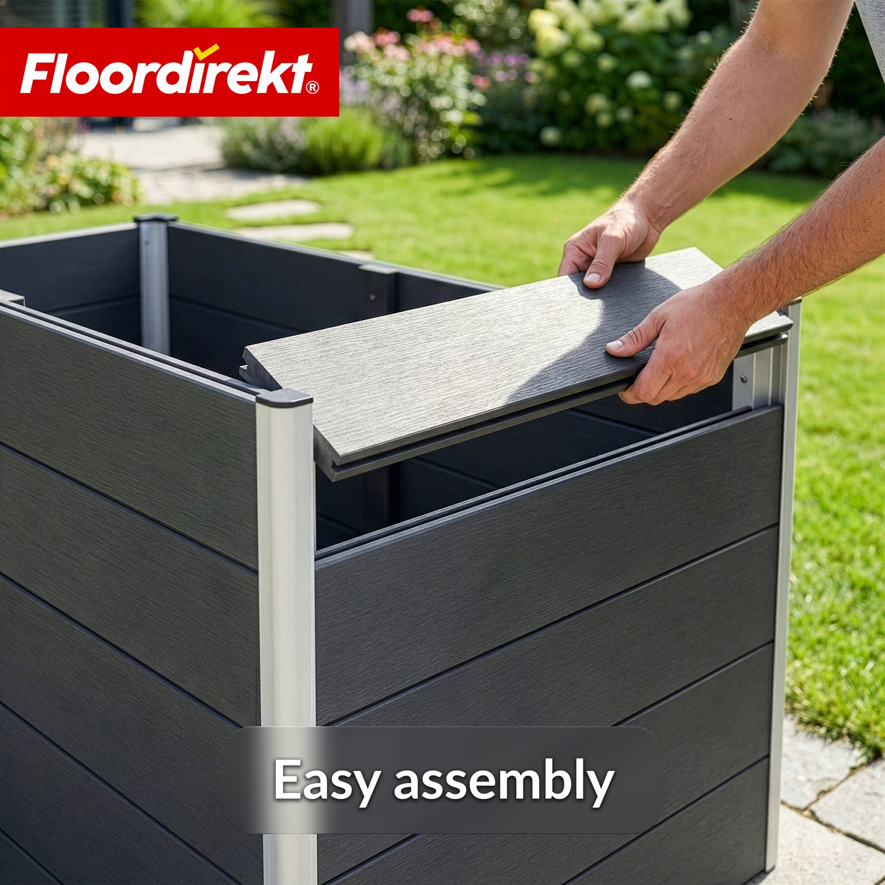 WPC Raised Garden Bed | Delos | 150 x 70 x 75 cm | Extra Stable with Support Bar | Anthracite | Aluminum Corner Profiles