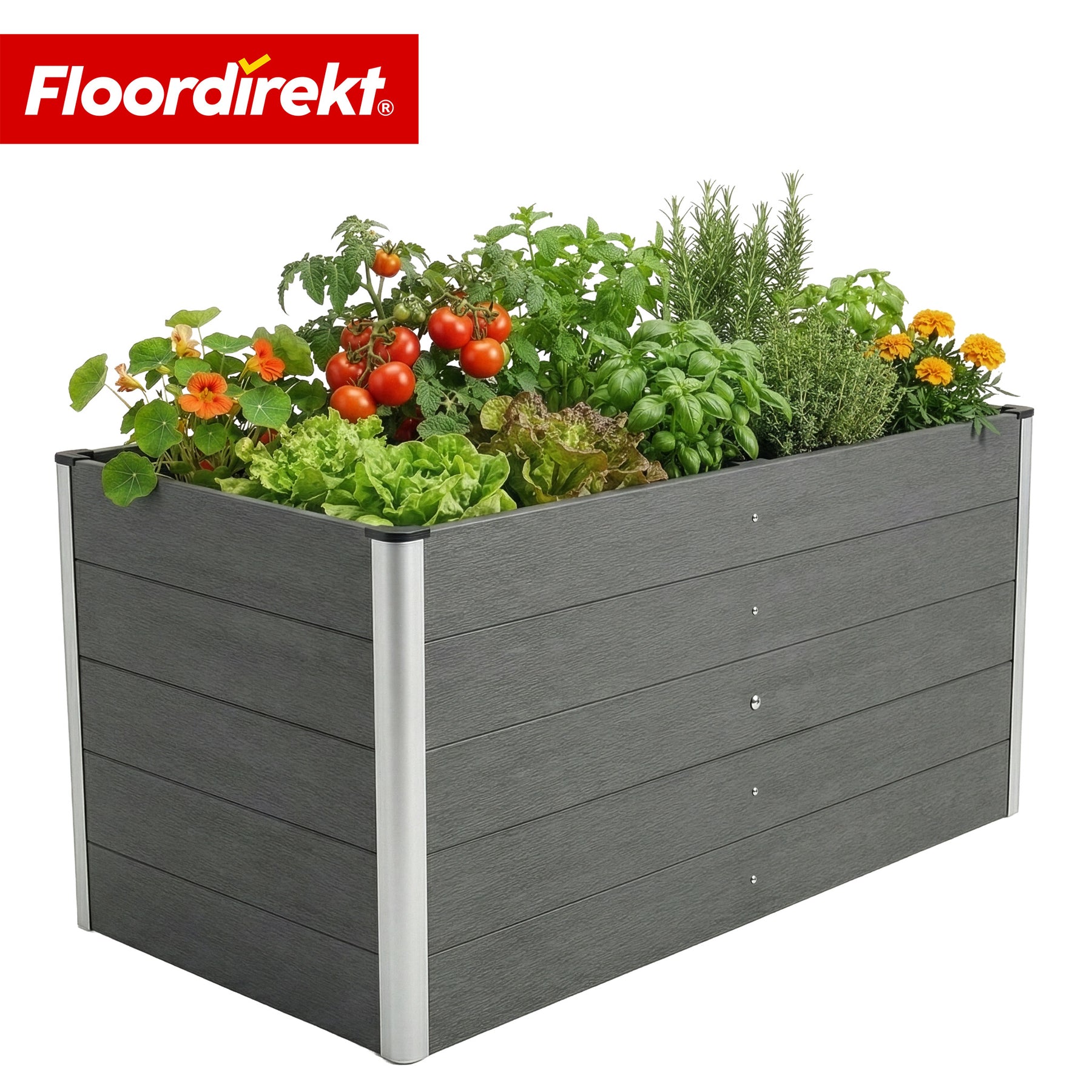 WPC Raised Garden Bed | Delos | 150 x 70 x 75 cm | Extra Stable with Support Bar | Anthracite | Aluminum Corner Profiles