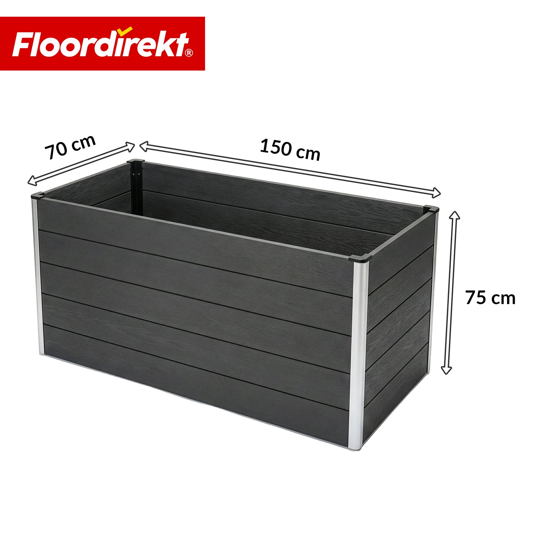 WPC Raised Garden Bed | Kasos | 150 x 70 x 75 cm | Anthracite | Weatherproof, back-friendly & durable | Open base to prevent waterlogging