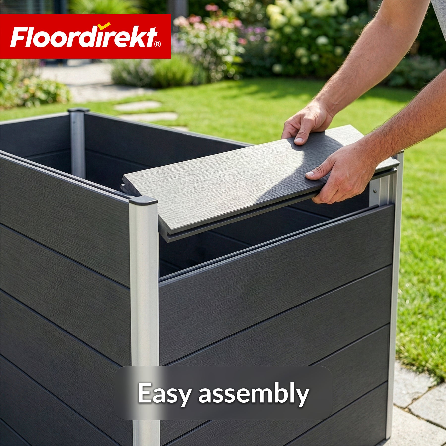 WPC Raised Garden Bed | Kasos | 150 x 70 x 75 cm | Anthracite | Weatherproof, back-friendly & durable | Open base to prevent waterlogging