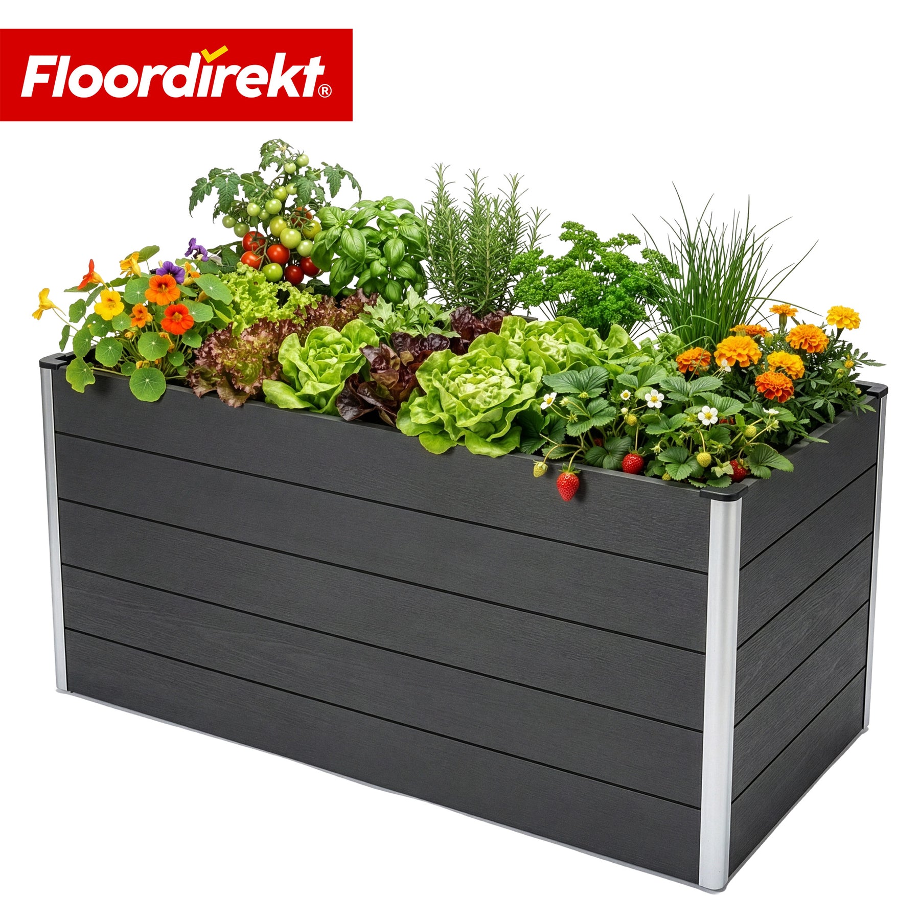 WPC Raised Garden Bed | Kasos | 150 x 70 x 75 cm | Anthracite | Weatherproof, back-friendly & durable | Open base to prevent waterlogging
