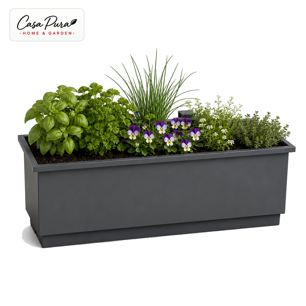 Balcony Planter | Viola | Metal Balcony Planter with Drain Tray for Balcony & Railing