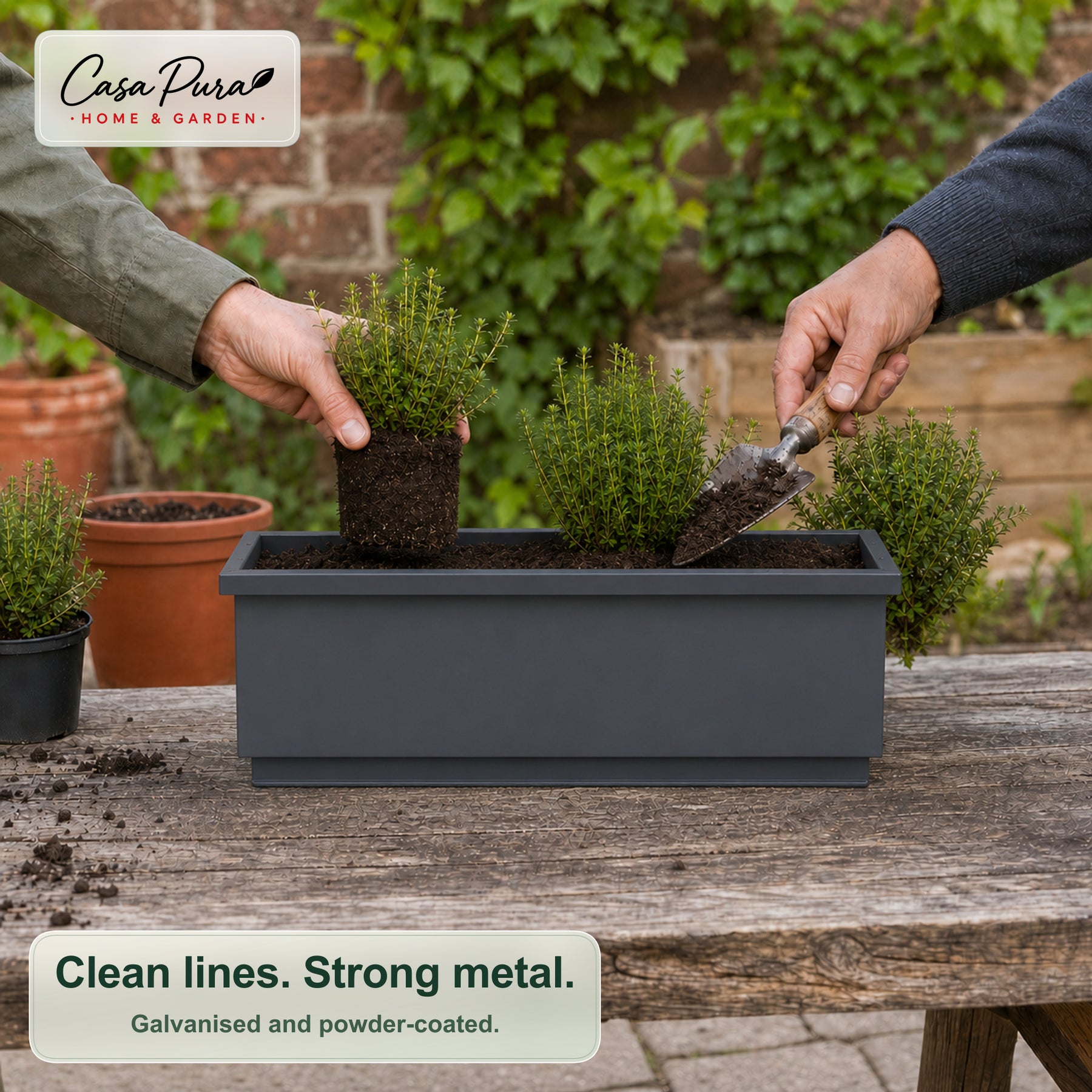 Balcony Planter | Viola | Metal Balcony Planter with Drain Tray for Balcony & Railing