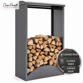 Firewood Rack | Alexis | Galvanised Steel Log Storage | Curved Roof | 98.4 × 52.4 × 160 cm