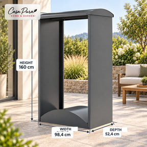 Firewood Rack | Alexis | Galvanised Steel Log Storage | Curved Roof | 98.4 × 52.4 × 160 cm