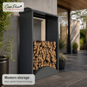 Firewood Rack | Alexis | Galvanised Steel Log Storage | Curved Roof | 98.4 × 52.4 × 160 cm