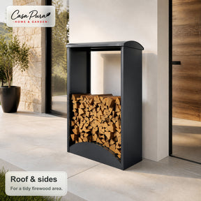 Firewood Rack | Alexis | Galvanised Steel Log Storage | Curved Roof | 98.4 × 52.4 × 160 cm