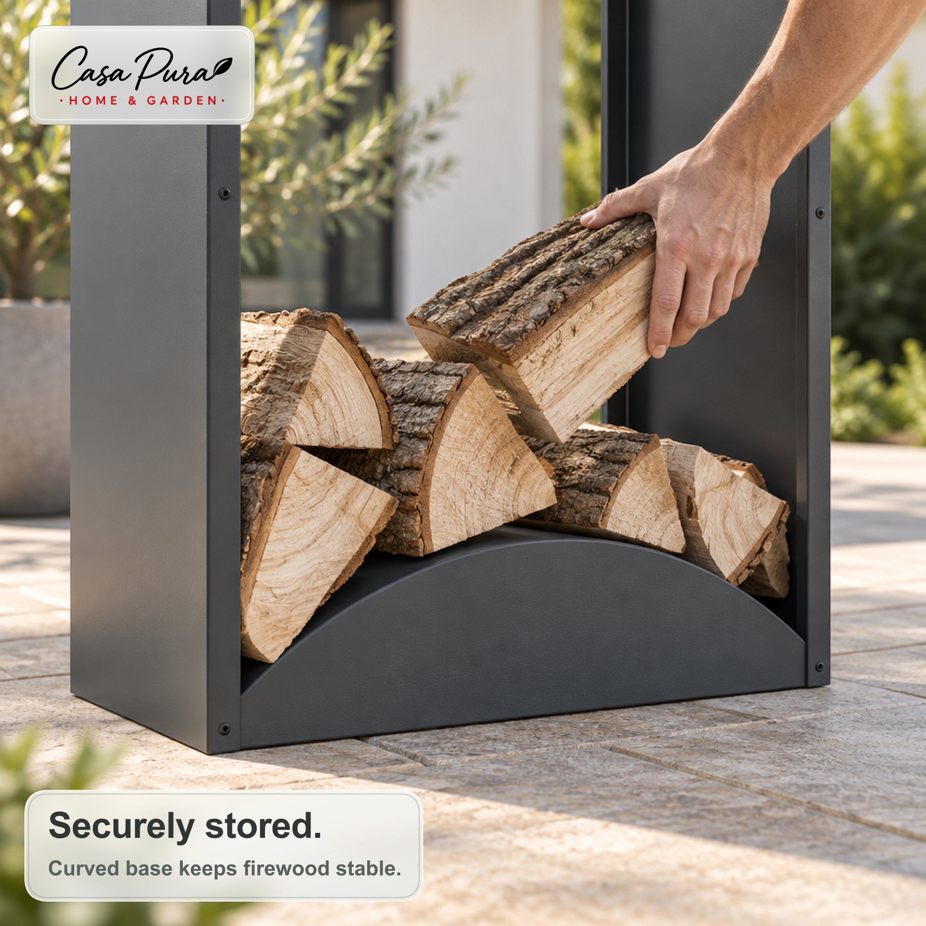 Firewood Rack | Alexis | Galvanised Steel Log Storage | Curved Roof | 98.4 × 52.4 × 160 cm