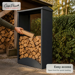 Firewood Rack | Alexis | Galvanised Steel Log Storage | Curved Roof | 98.4 × 52.4 × 160 cm