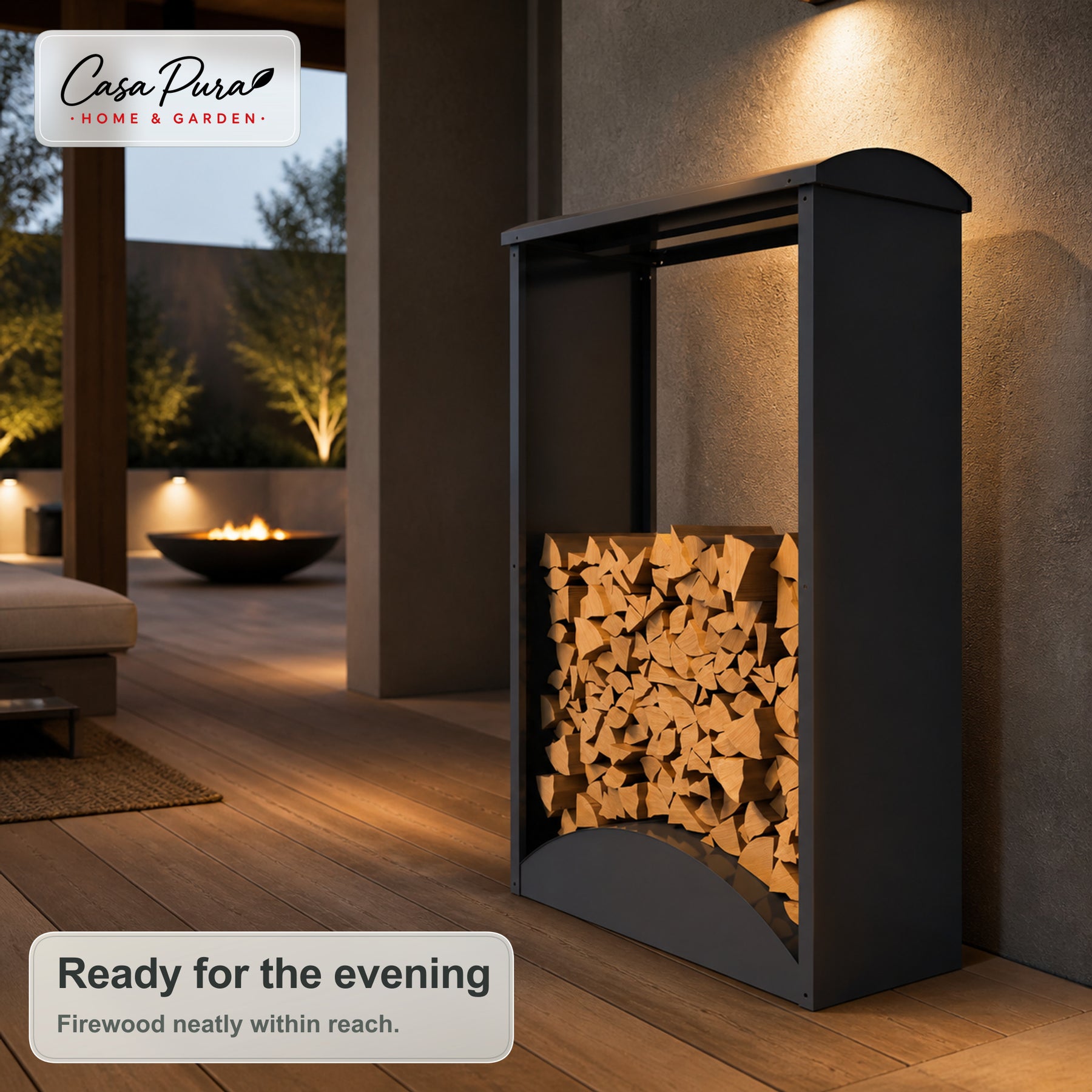 Firewood Rack | Alexis | Galvanised Steel Log Storage | Curved Roof | 98.4 × 52.4 × 160 cm