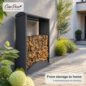 Firewood Rack | Alexis | Galvanised Steel Log Storage | Curved Roof | 98.4 × 52.4 × 160 cm