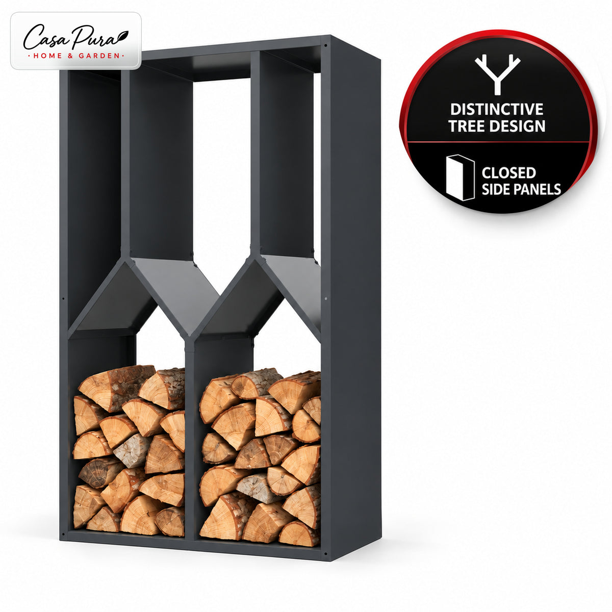 Firewood Rack | Nikos | Galvanised Steel Log Storage | Tree Design | 95 × 50 × 160 cm