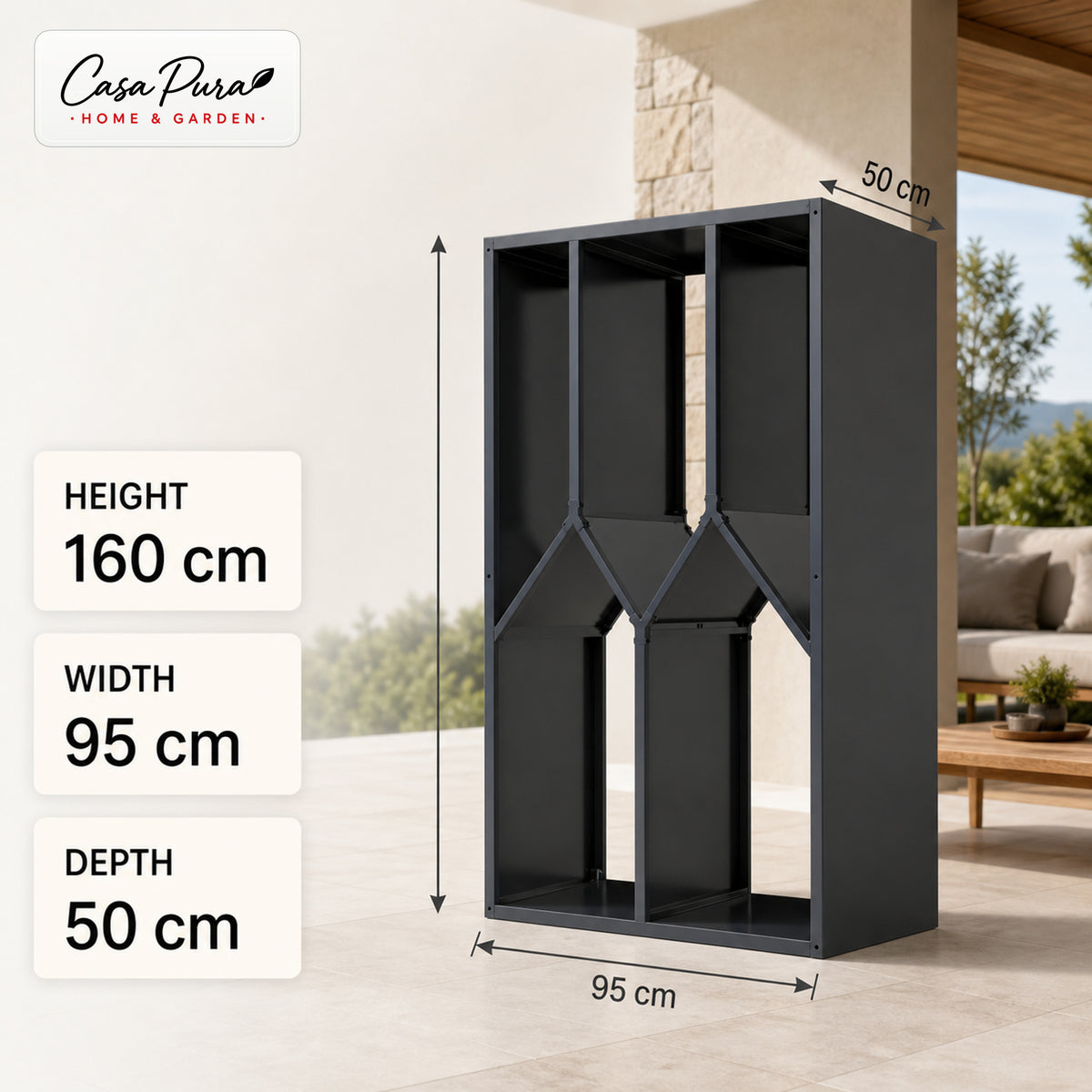 Firewood Rack | Nikos | Galvanised Steel Log Storage | Tree Design | 95 × 50 × 160 cm