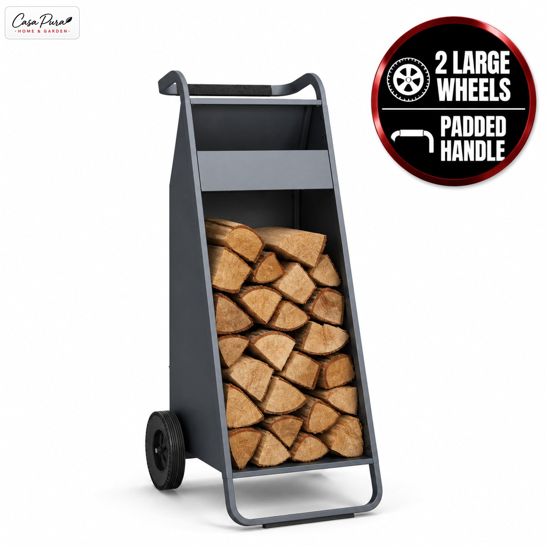 Firewood Rack | Paolo | Mobile Log Storage with 2 Wheels & Padded Handle | 43 × 56 × 116 cm