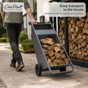 Firewood Rack | Paolo | Mobile Log Storage with 2 Wheels & Padded Handle | 43 × 56 × 116 cm