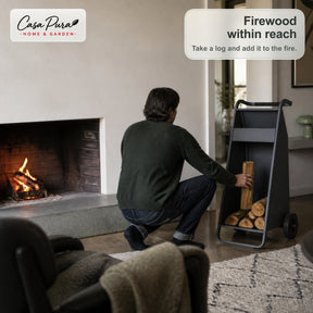 Firewood Rack | Paolo | Mobile Log Storage with 2 Wheels & Padded Handle | 43 × 56 × 116 cm