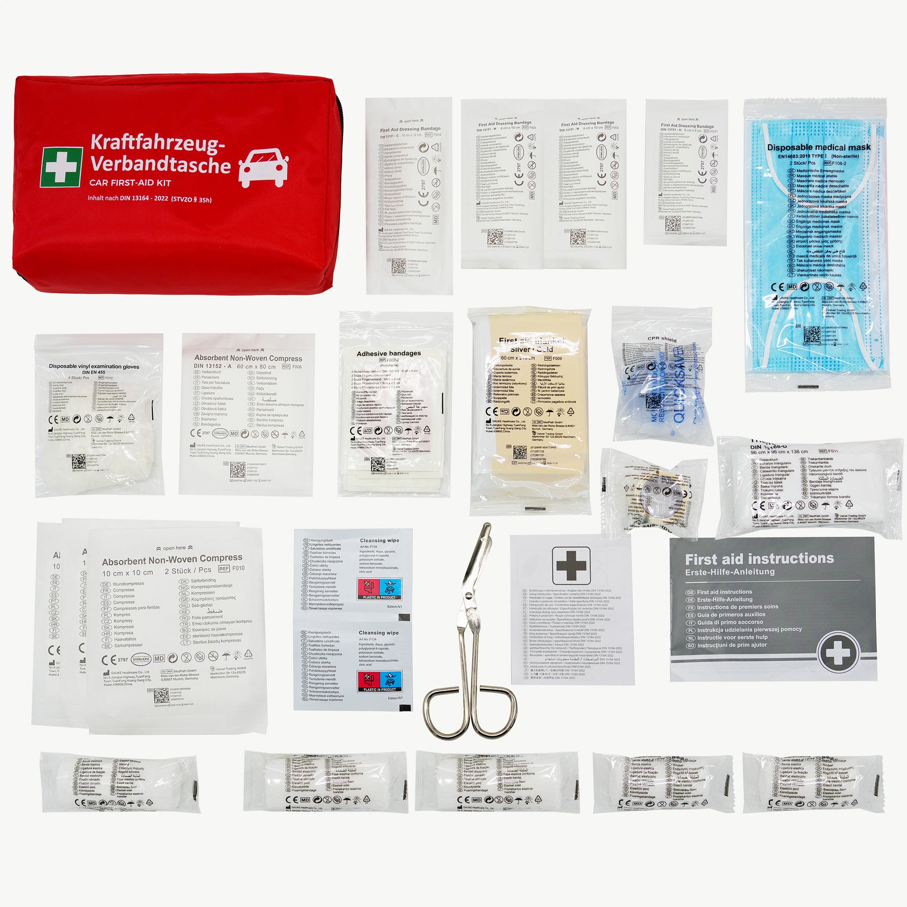 Car First Aid Kit DIN 13164:2022 | First Aid Set for Passenger Cars | Vehicle First Aid Kit for Mandatory Vehicle Equipment