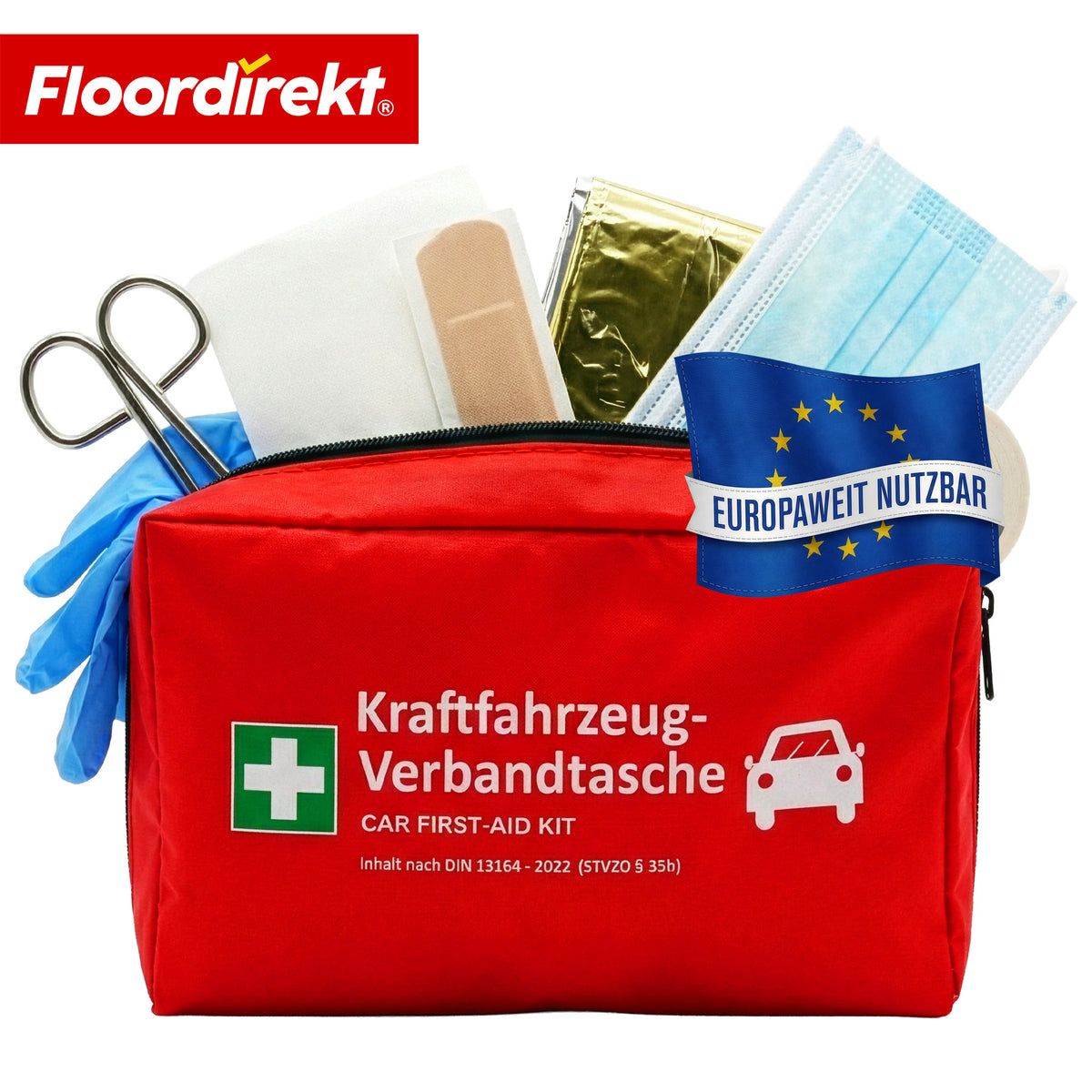 Car First Aid Kit DIN 13164:2022 | First Aid Set for Passenger Cars | Vehicle First Aid Kit for Mandatory Vehicle Equipment