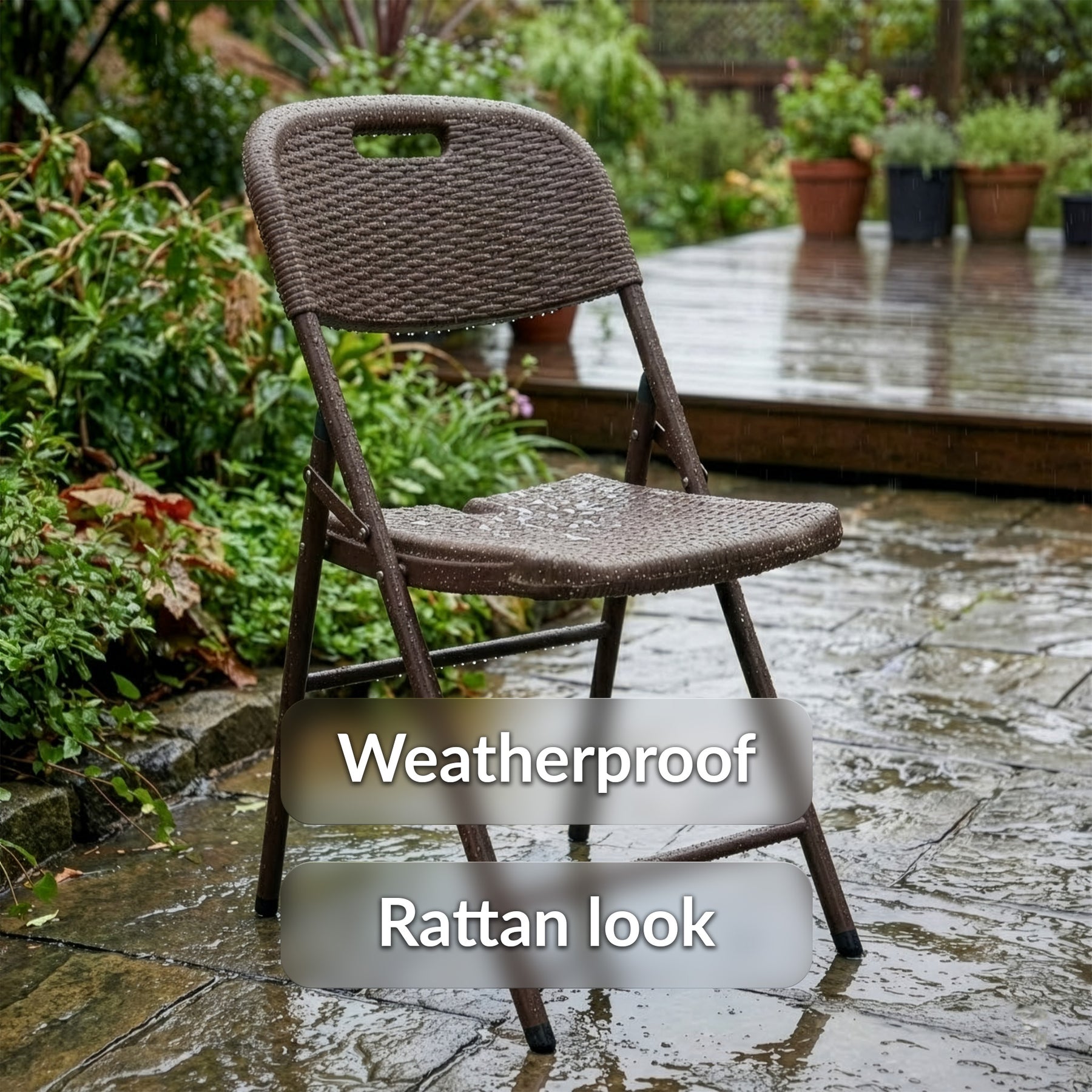 Folding Chair 2-Piece Set | Niigata | Brown Foldable Garden Chair in Rattan Look