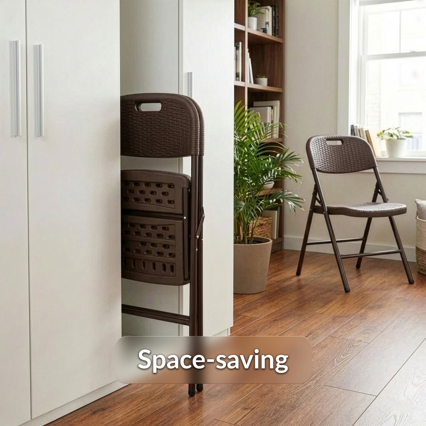 Folding Chair 2-Piece Set | Niigata | Brown Foldable Garden Chair in Rattan Look