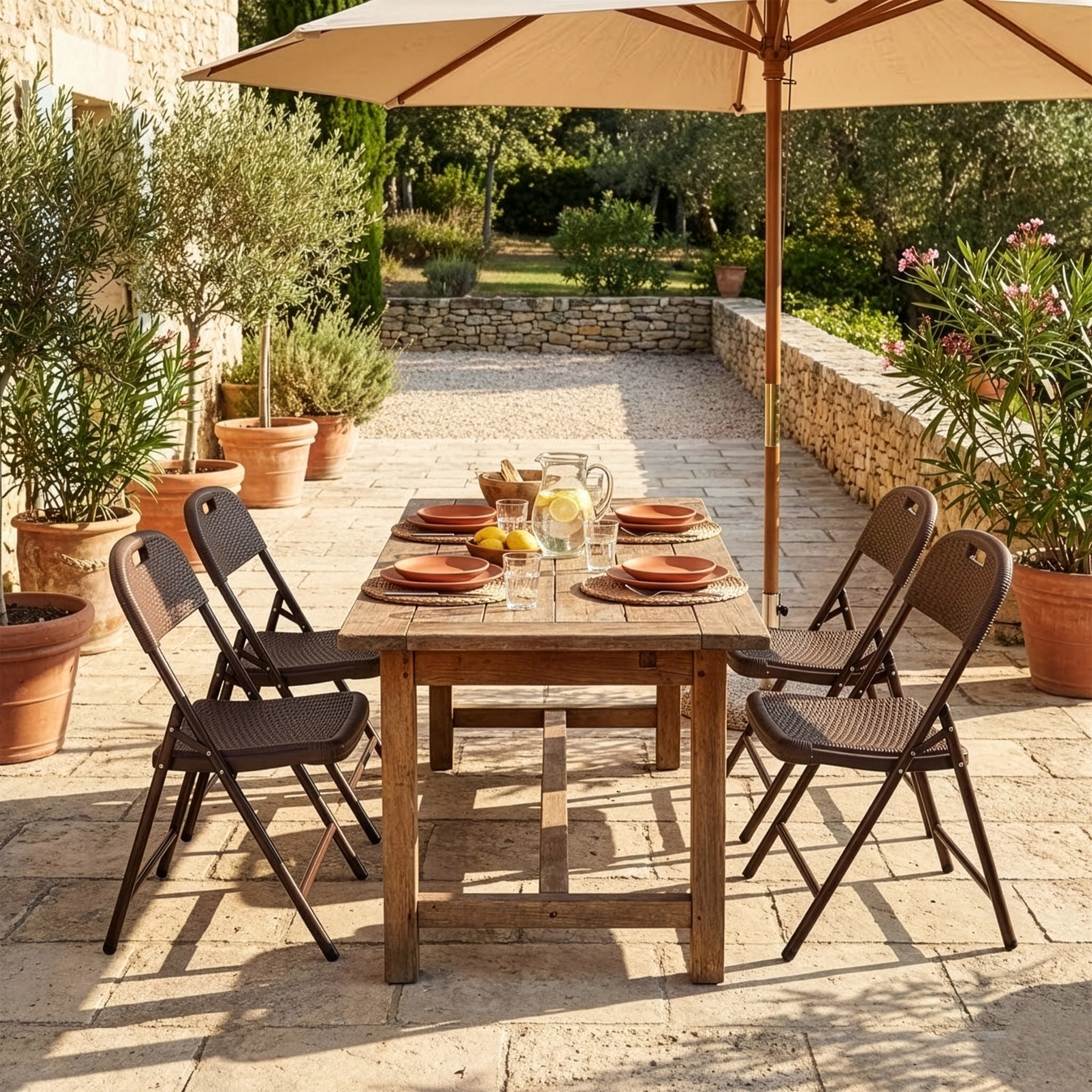 Folding Chair 2-Piece Set | Niigata | Brown Foldable Garden Chair in Rattan Look