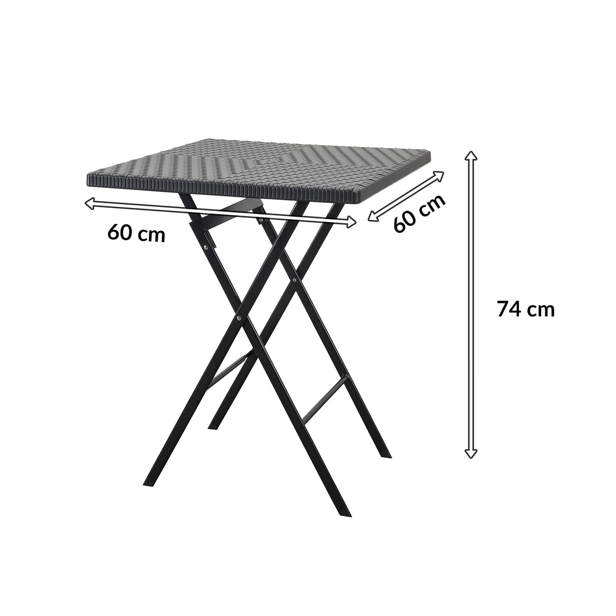 Folding Table | Kobe | Black Folding Garden Table in Rattan Look | 60 × 60 cm