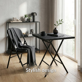 Folding Table | Kobe | Black Folding Garden Table in Rattan Look | 60 × 60 cm