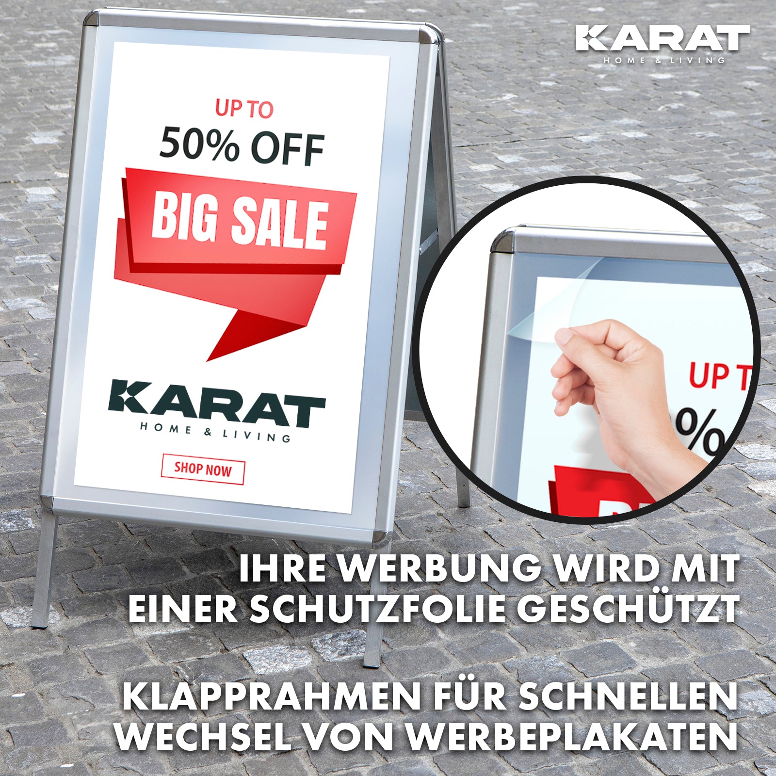 A-Frame Sign | DIN A1 & A2 | Double-Sided Pavement Sign, Aluminium Advertising Display