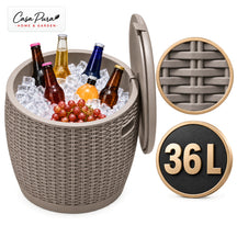 Drinks Cooler | Laguna | 36 L Ice Cooler with Seat & Side Table Function in Rattan Effect | 2 Colours