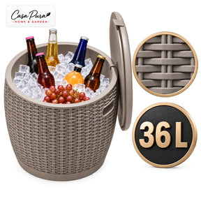 Drinks Cooler | Laguna | 36 L Ice Cooler with Seat & Side Table Function in Rattan Effect | 2 Colours