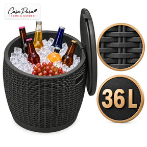 Drinks Cooler | Laguna | 36 L Ice Cooler with Seat & Side Table Function in Rattan Effect | 2 Colours