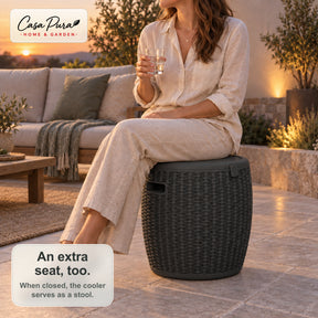 Drinks Cooler | Laguna | 36 L Ice Cooler with Seat & Side Table Function in Rattan Effect | 2 Colours