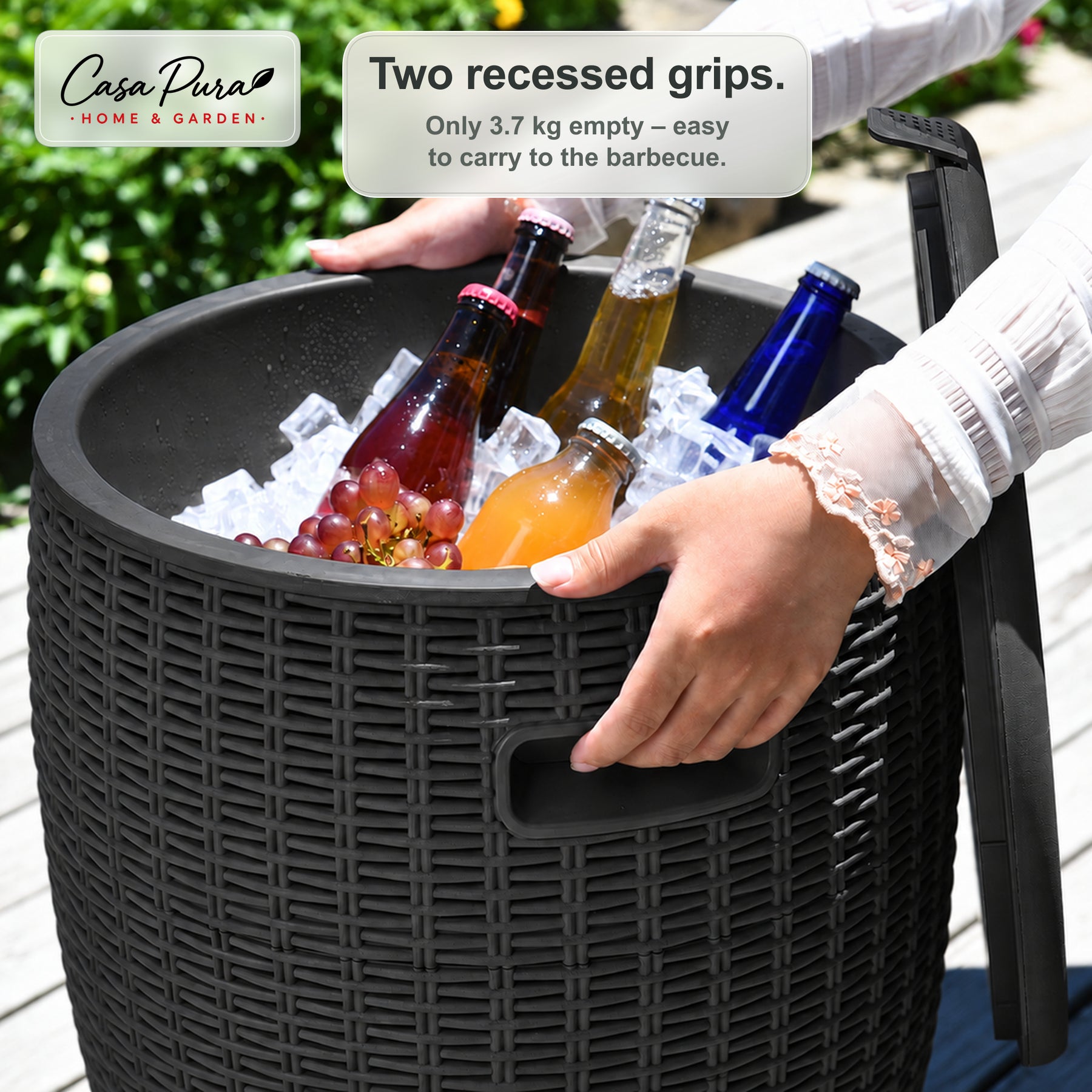 Drinks Cooler | Laguna | 36 L Ice Cooler with Seat & Side Table Function in Rattan Effect | 2 Colours