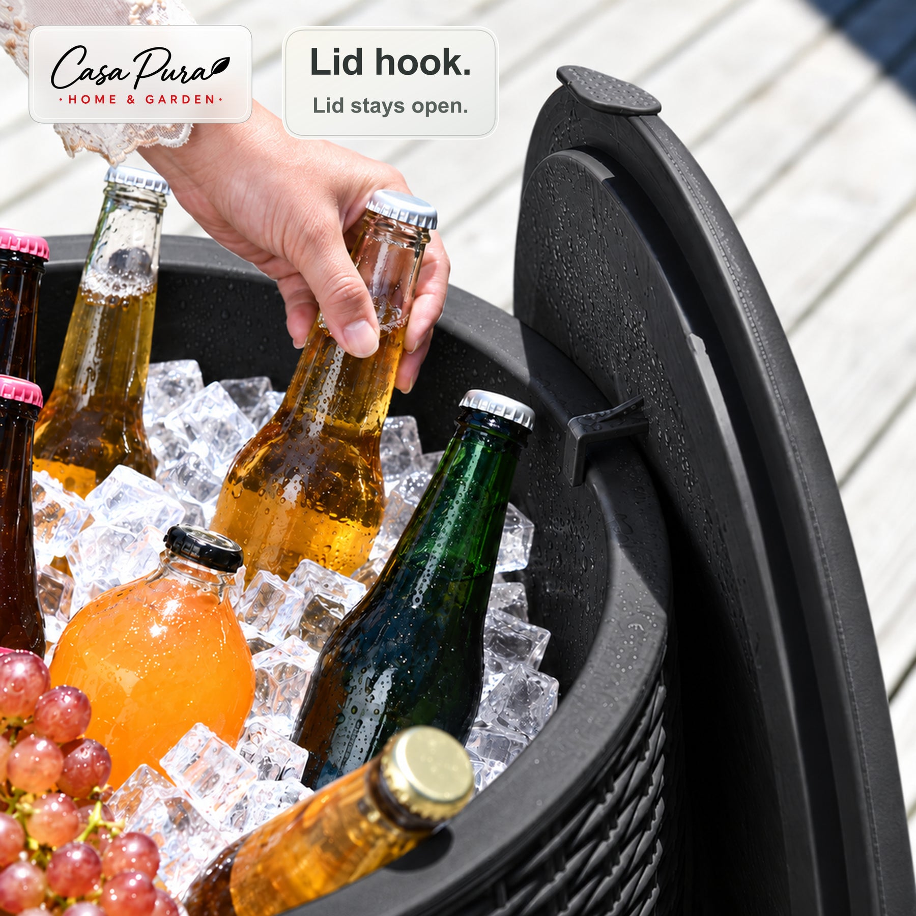 Drinks Cooler | Laguna | 36 L Ice Cooler with Seat & Side Table Function in Rattan Effect | 2 Colours